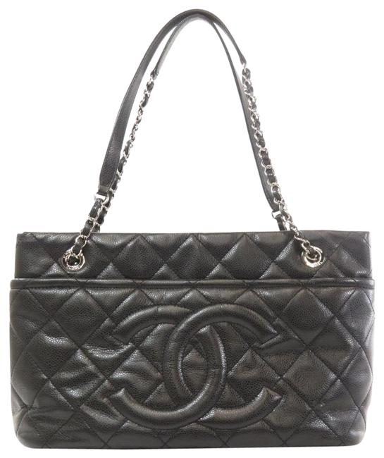 Chanel Chain Silver Hardware Skin Womens Black Caviar Leather Tote