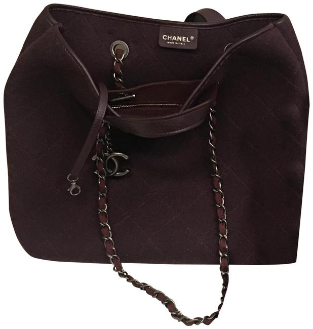 Chanel Charm Shopper Quilted Large Burgundy Wool Tote