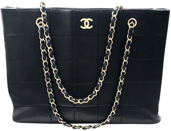 Chanel Chocolate Bar Cc Logo BlackGold Lambskin Tote