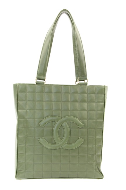 Chanel Chocolate Bar Olive Green Leather Tote