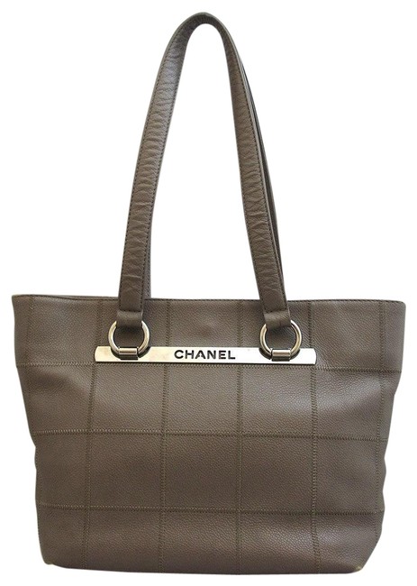 Chanel Chocolate Gray Ladies Leather Tote