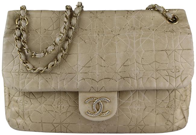 Chanel Classic Flap Embossed Large Beige Lambskin Shoulder Bag