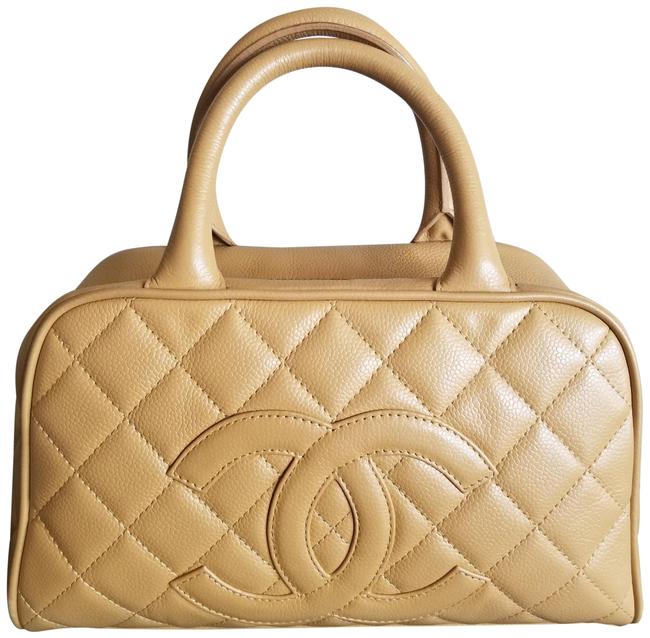 Chanel Classic Handbag Small Boston Beige Caviar Tote