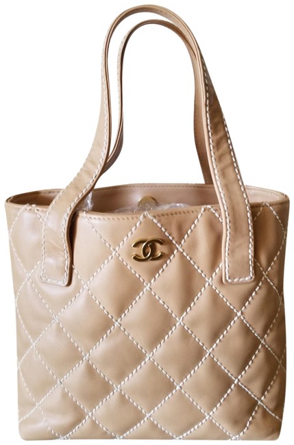 Chanel Classic Handbag Small Gold Hardware Beige Calfskin Leather Tote