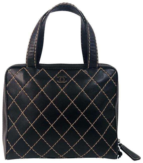 Chanel Classic Handbag Wild Stitch In Black Lambskin Leather Tote