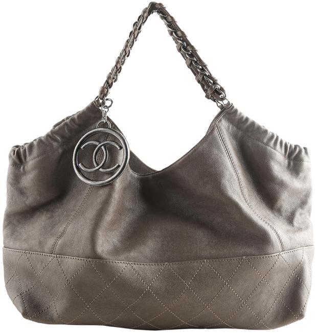 Chanel Coco Cabas Bag Silver Leather Tote