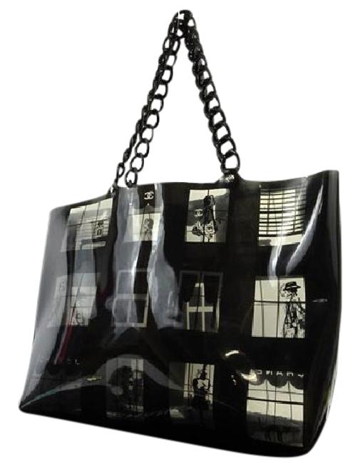 Chanel Coco Cabas Window Chain 216298 Black X Clear Vinyl Tote