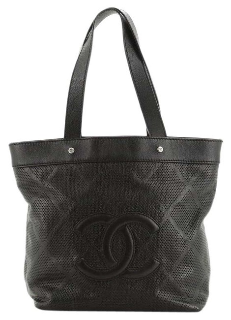 Chanel Coco Cabas Cc Perforated Medium Black Leather Tote