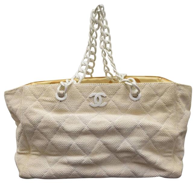 Chanel Bag Coco Chain Cream Straw Tote
