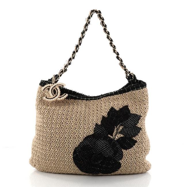Chanel Coco Country Camellia Large Tan Straw Tote