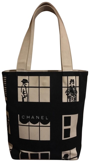 Chanel Coco Cream Black Canvas Tote