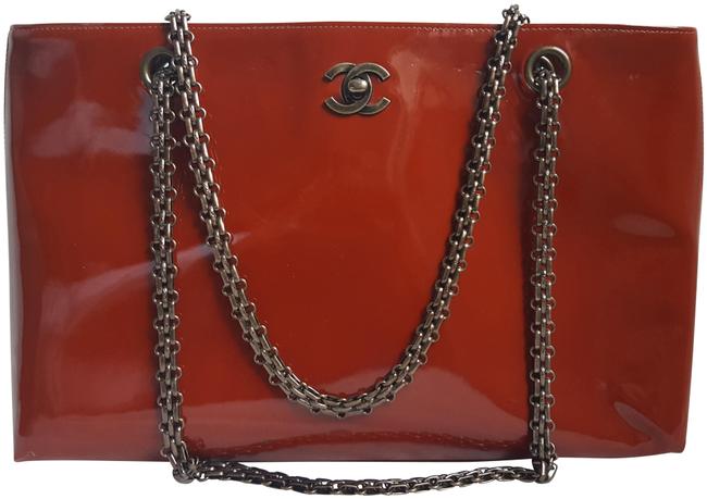 Chanel Shoulder Bag Coco Logo Red Patent Leather Tote