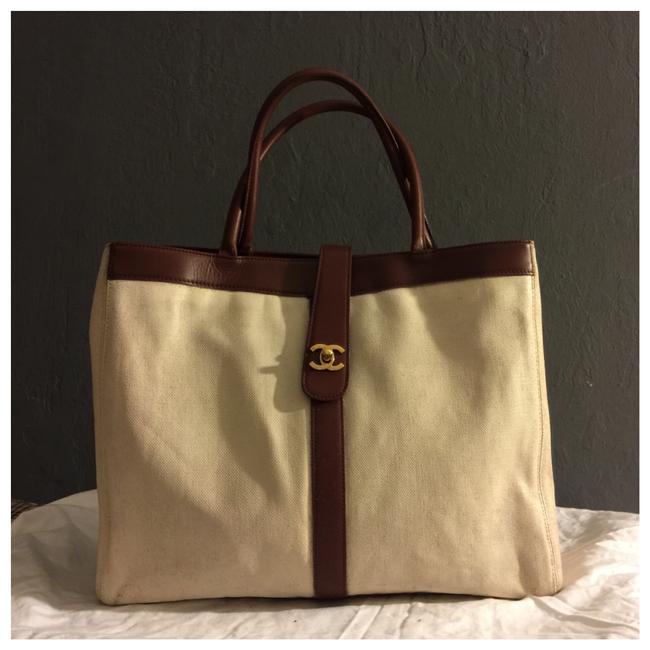 Chanel Coco Mark Coating Canvas Leather Used Tote