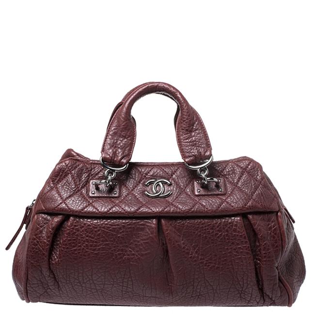 Chanel Coco Pleats Maroon Bowler Burgundy Leather Tote