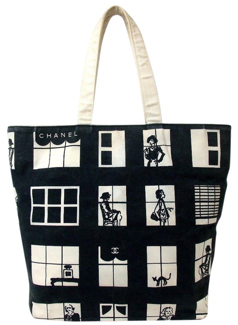 Chanel Shopping Bag Coco Window Black &amp; White Canvas Tote