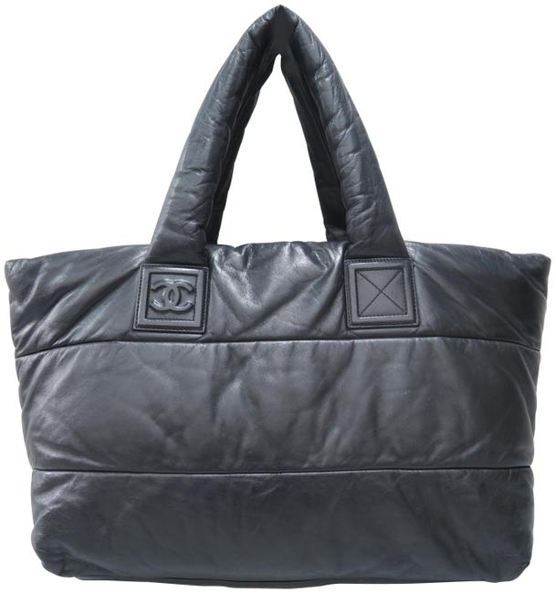 Chanel Cocoon Coco Black Calfskin Leather Tote