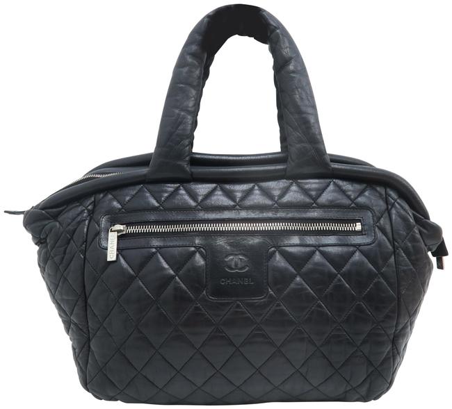 Chanel Cocoon Coco Bowler Black Calfskin Leather Tote