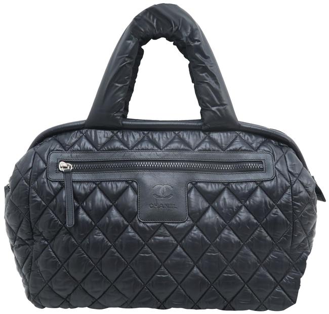 Chanel Cocoon Coco Bowler Leather Black Nylon Tote