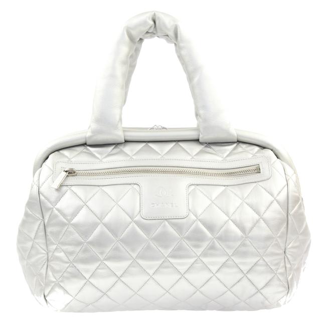 Chanel Cocoon Coco Bowler Silver Leather Tote