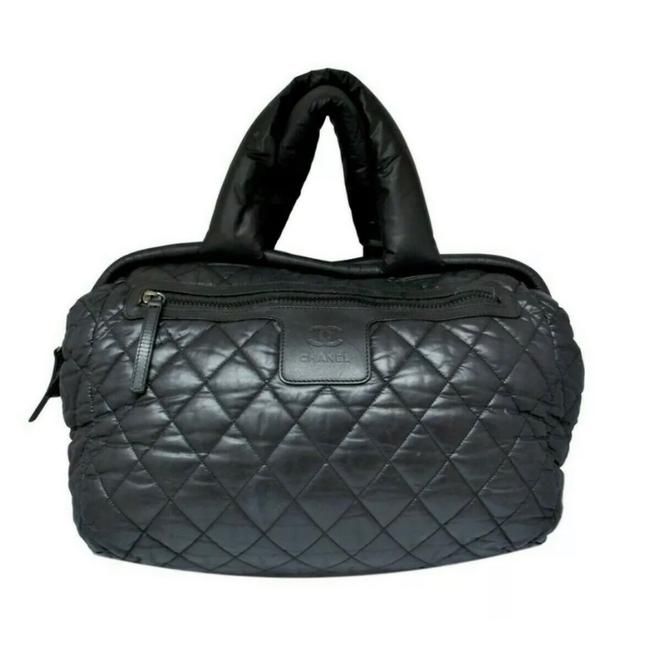Chanel Cocoon Coco Nylon Diamond Quilt Puffy Black Leather Tote