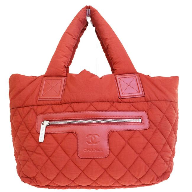 Chanel Cocoon Coco Reversible Red Nylon Leather Tote