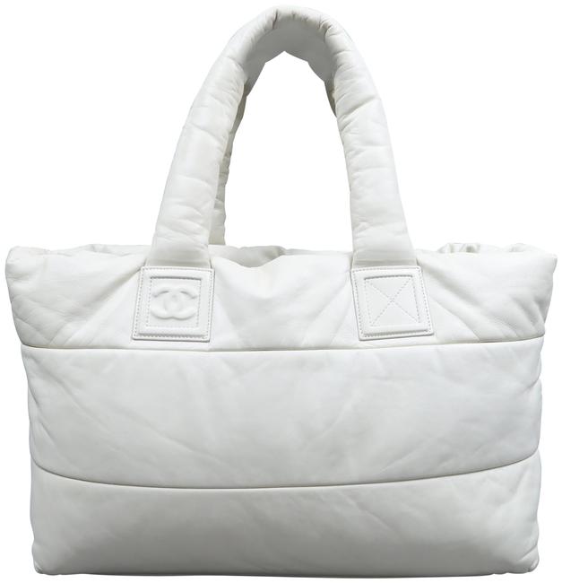 Chanel Reversible Cocoon Large Coco Ivory Lambskin Leather Tote