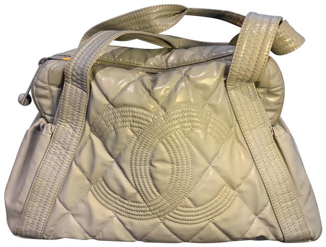 Chanel Damaged Cc Quilted Grey Patent Leather Tote