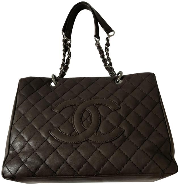 Chanel Dark Caviar with Sh Brown Leather Tote