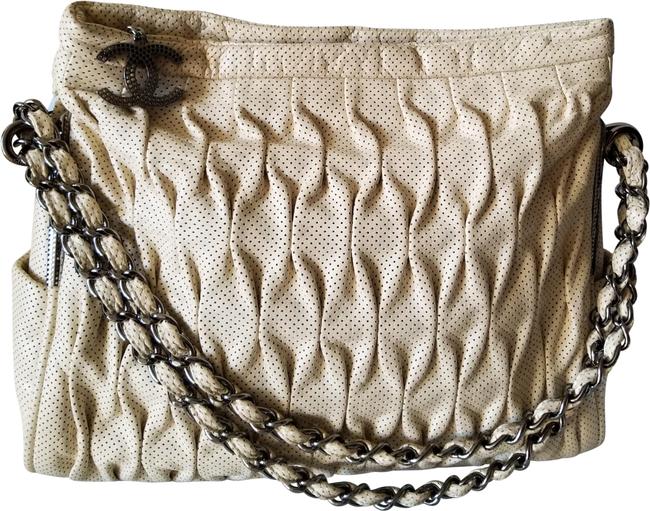 Chanel Dark Silver Hardware Beige Calfskin Leather Tote