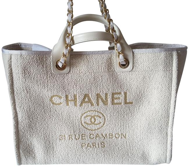 Chanel Deauville 2019 Large Shopper IvoryGold Canvas Tote