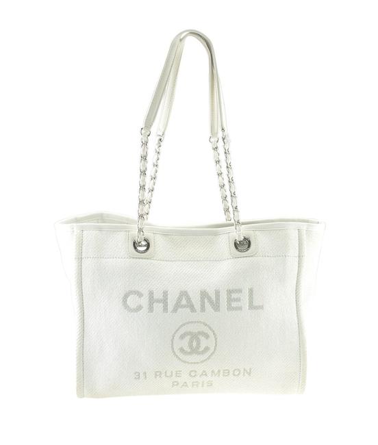 Chanel Deauville A67011 Medium 170610 White Canvas Tote