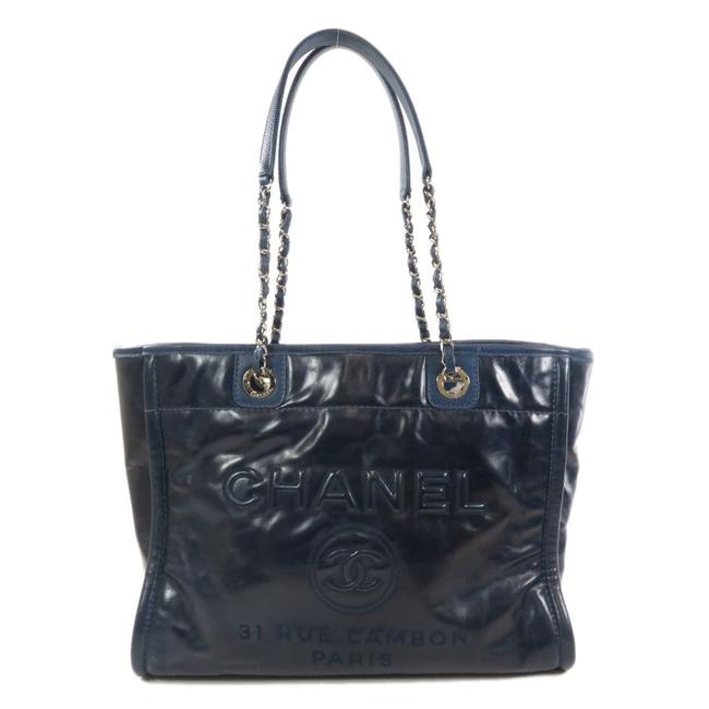 Chanel Deauville Bag Chain Calf Ladies Navy Tote