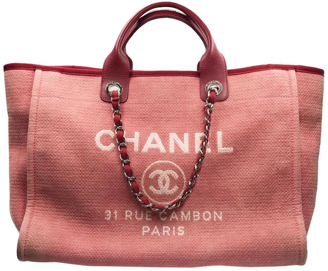 Chanel Deauville Bag Large Red Canvas Tote