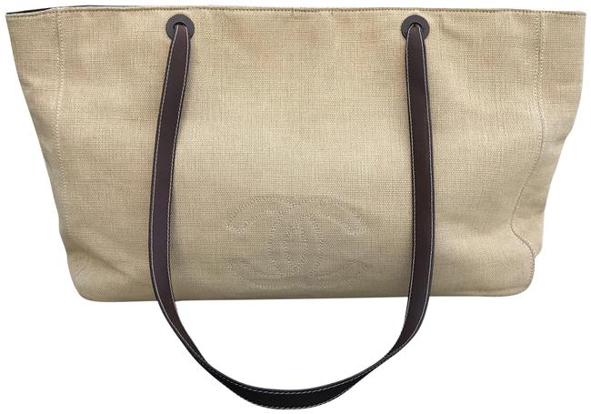 Chanel Deauville Bag Rare Vintage Large Cream Leather Canvas Tote