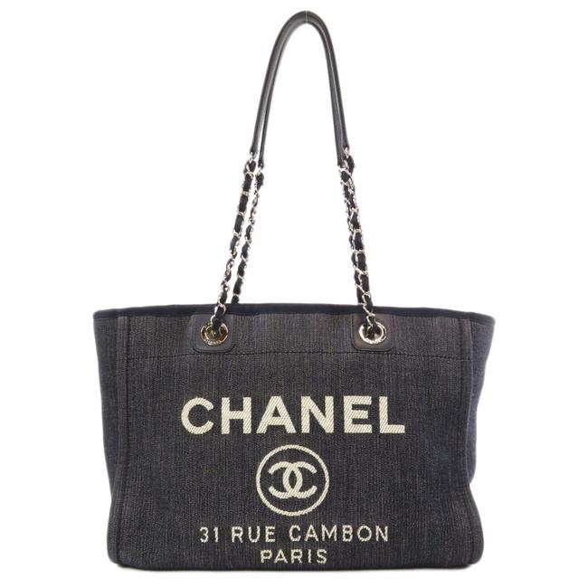 Chanel Deauville Bag Women Navy Canvas Tote