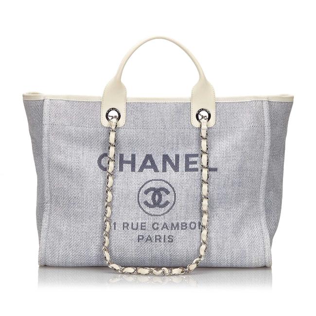 Chanel Deauville Bag XL Raffia Blue Tweed Tote