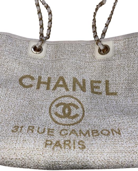 Chanel Deauville Beige &amp; Gold Tweed Tote