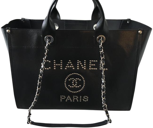 Chanel Deauville Black Calfskin Leather Tote