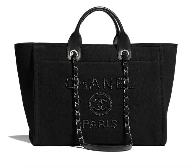 Chanel Deauville Black CanvasLambskin Tote
