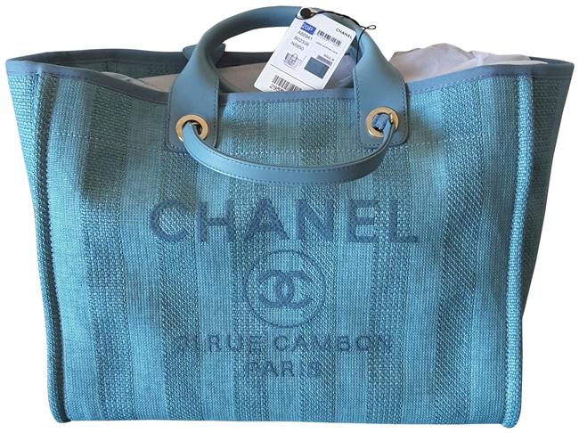 Chanel Deauville Blue CanvasLambskin Tote