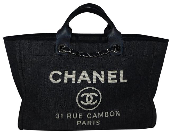 Chanel Deauville Blue Denim Indigo Raffia Tote