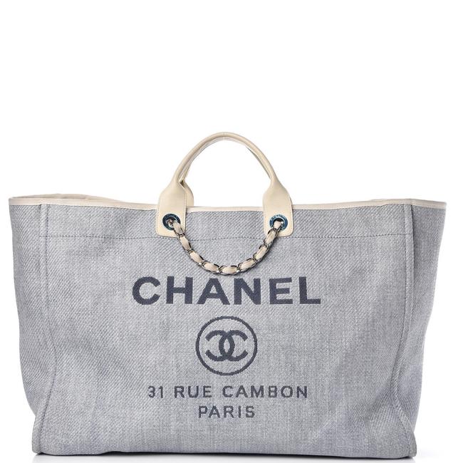 Chanel Deauville Canvas Extra Large Light Blue Tote