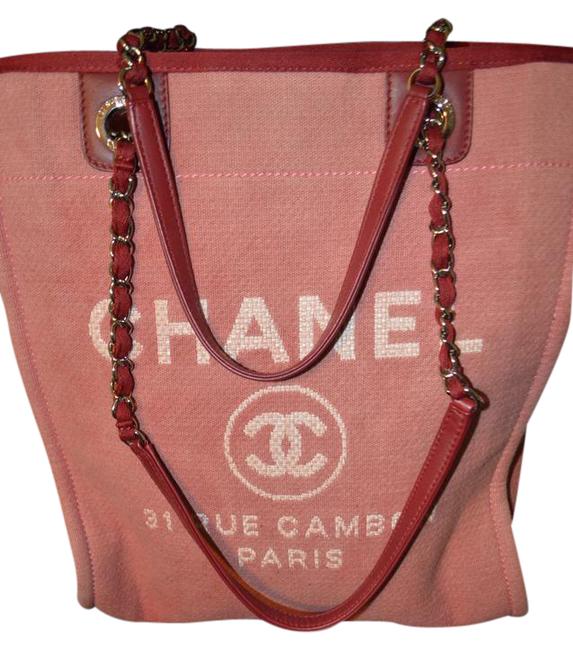 Chanel Deauville Bag Canvas Small Excellent PinkRed Tote