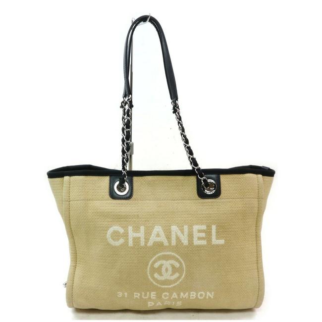 Chanel Deauville Chain 871855 Beige Canvas Tote