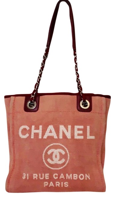 Chanel Deauville Chain Lambskin Pink Canvas Tote