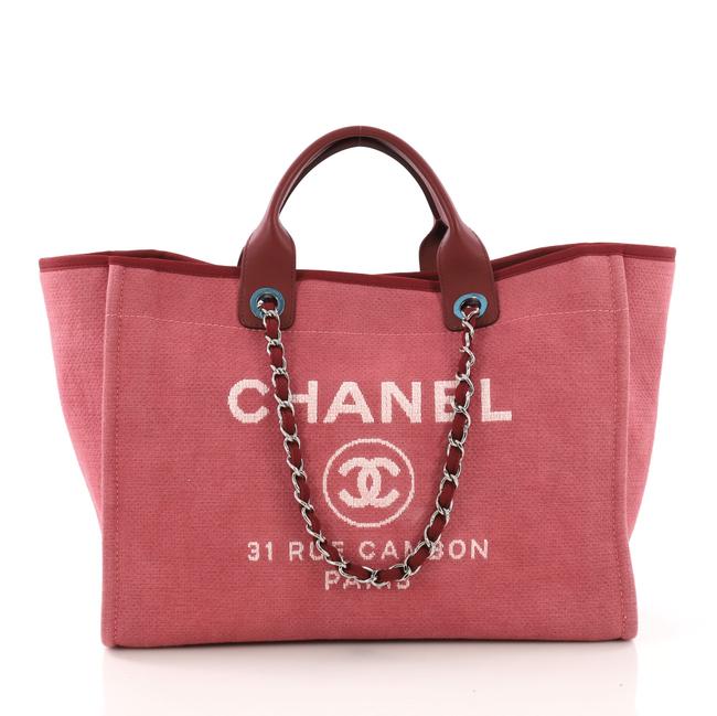Chanel Deauville Chain Large Red Canvas Tote