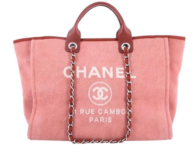 Chanel Deauville Chain . Pink Canvas Tote