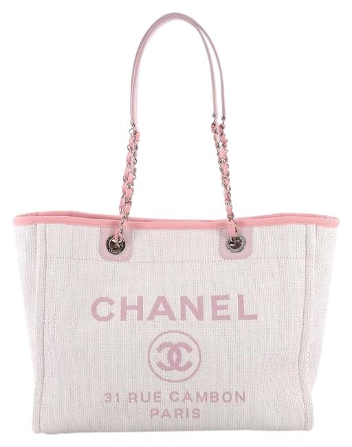 Chanel Deauville Chain Small Light Pink Raffia Tote