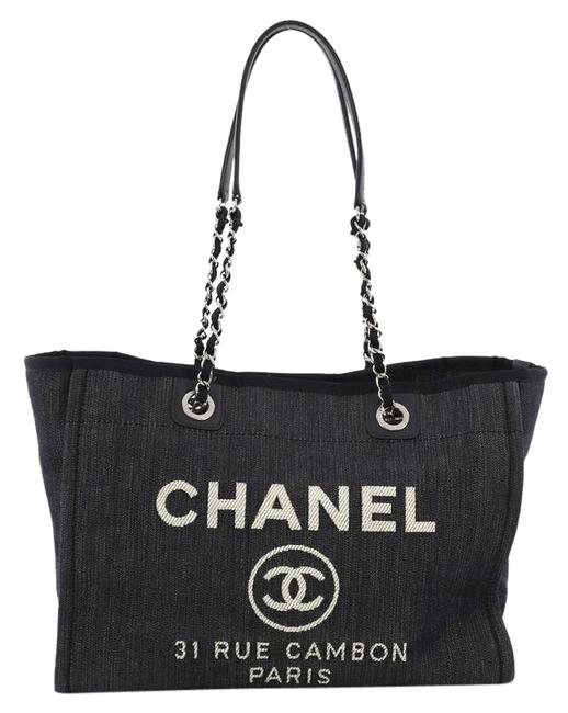 Chanel Deauville Chain Small Navy Denim Tote