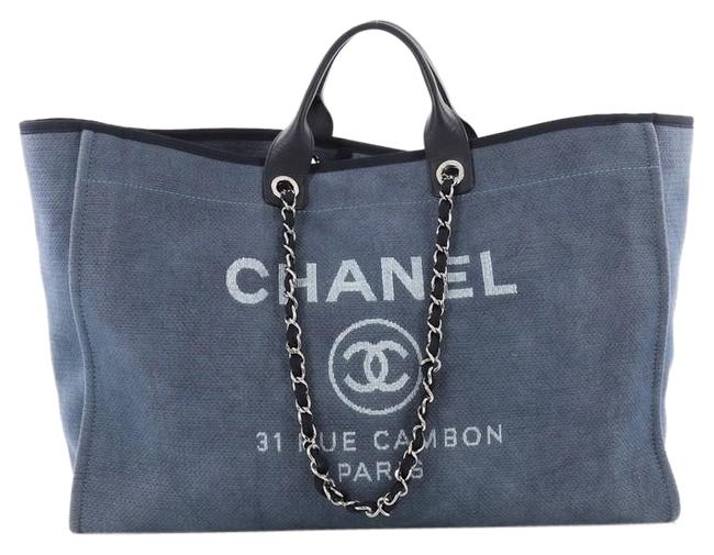 Chanel Deauville XL Chain Blue Canvas Tote